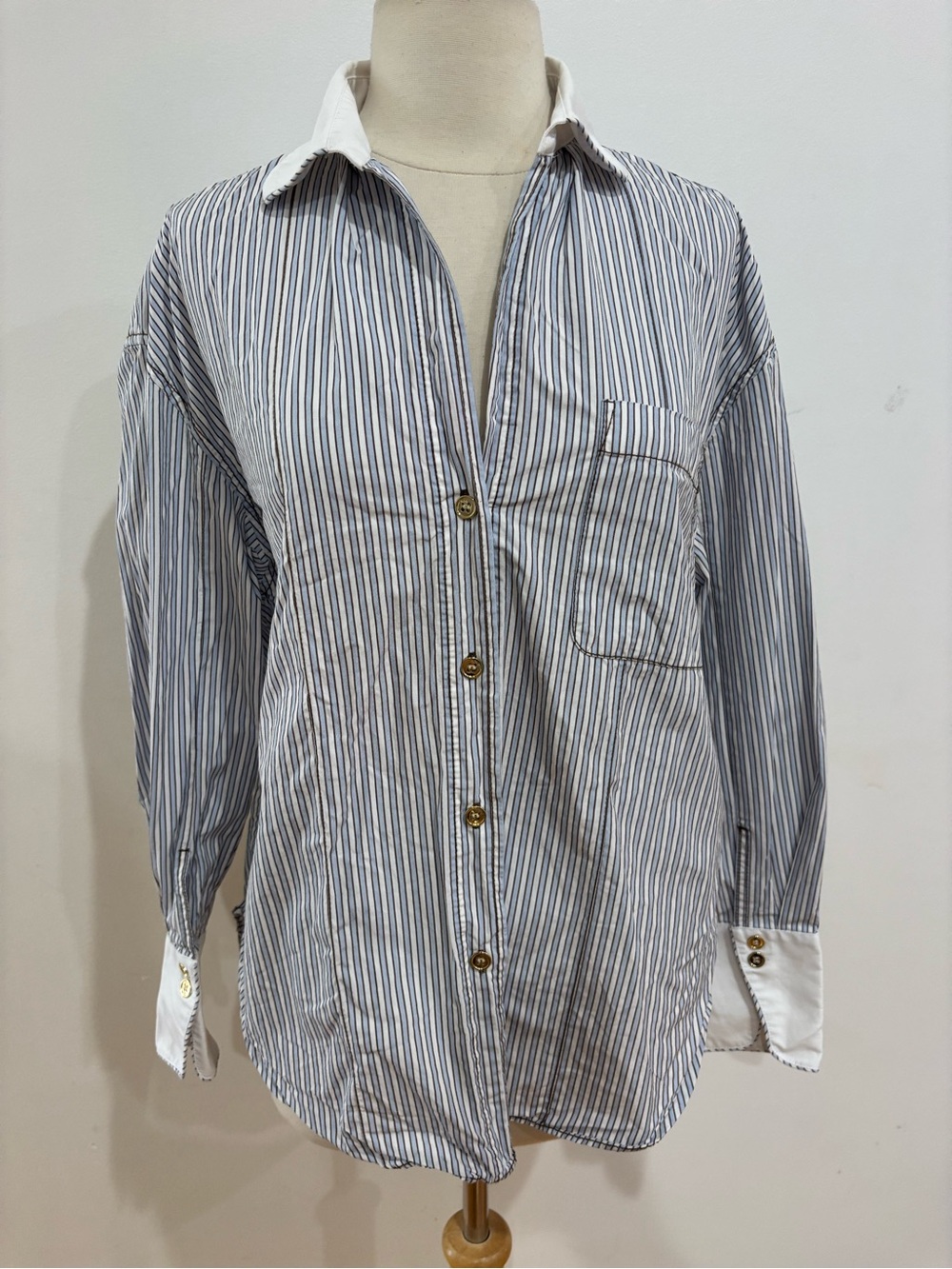 Sandro Kelly Striped Collared Shirt, Size US 2/4 - Picture 6 of 16